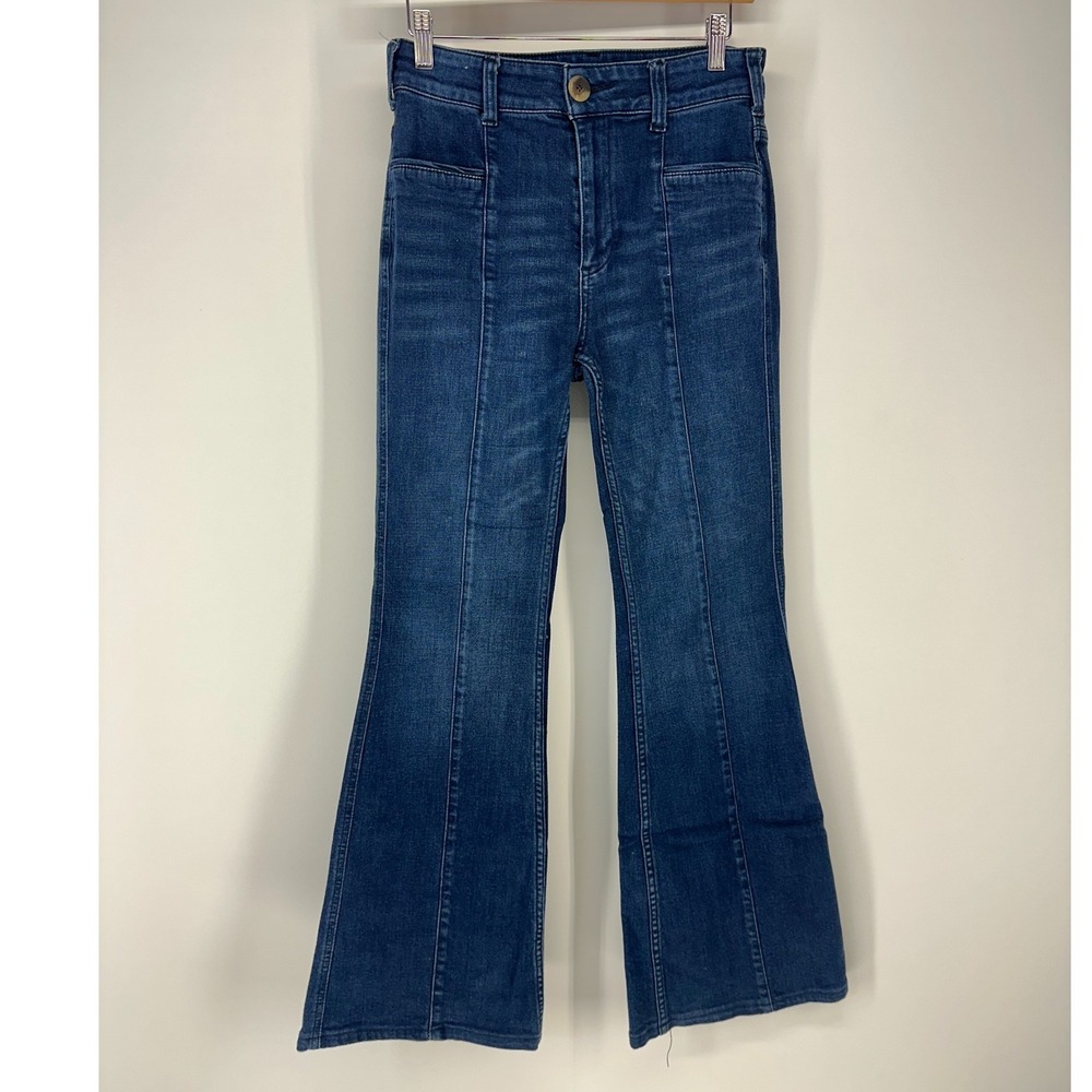Pilcro and the Letterpress Jeans Womens 27 Blue High Rise Flare Front Seam Retro